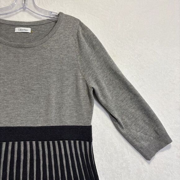 Calvin Klein Women's Ribbed Fit & Flare Sweater Dress Large Gray Classic Career - Picture 4 of 15